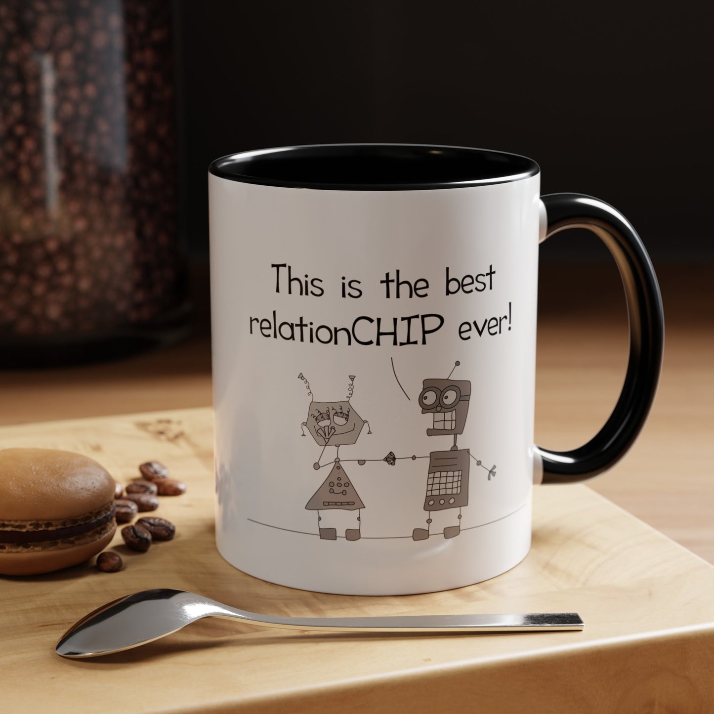This Is The Best Relationship Ever With Funny Robots Falling In Love Pun Joke accented mug 11oz