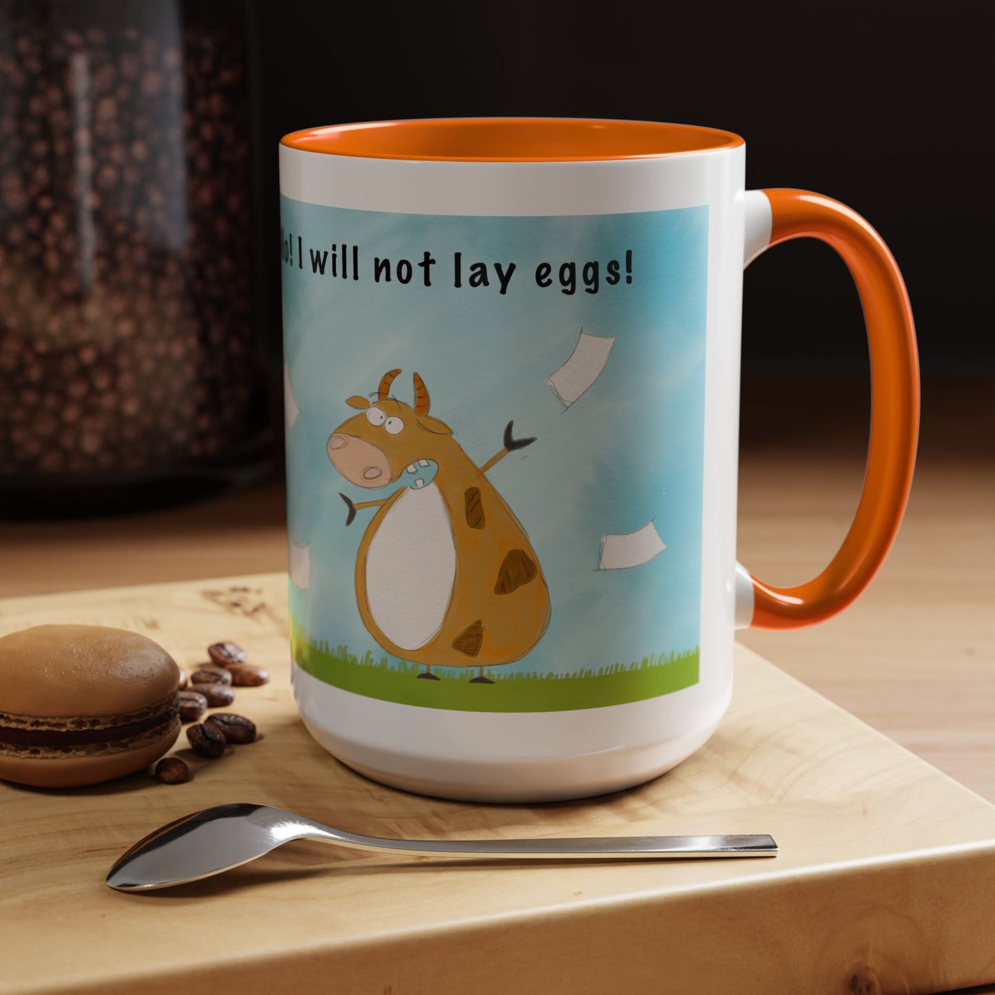 Funny Cow Laying Eggs Accent Coffee Mug 11oz and 15oz
