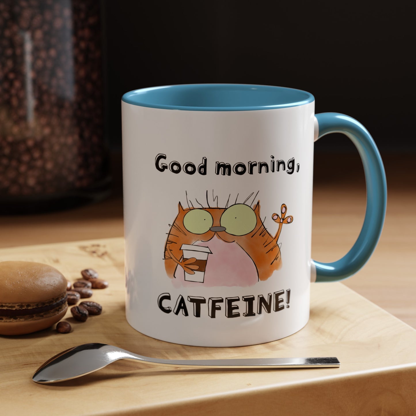 Lovers Caffeine Mug With A Funny Orange Cat Pun Drinking From Starbucks Coffee 11oz and 15oz Accented Mug