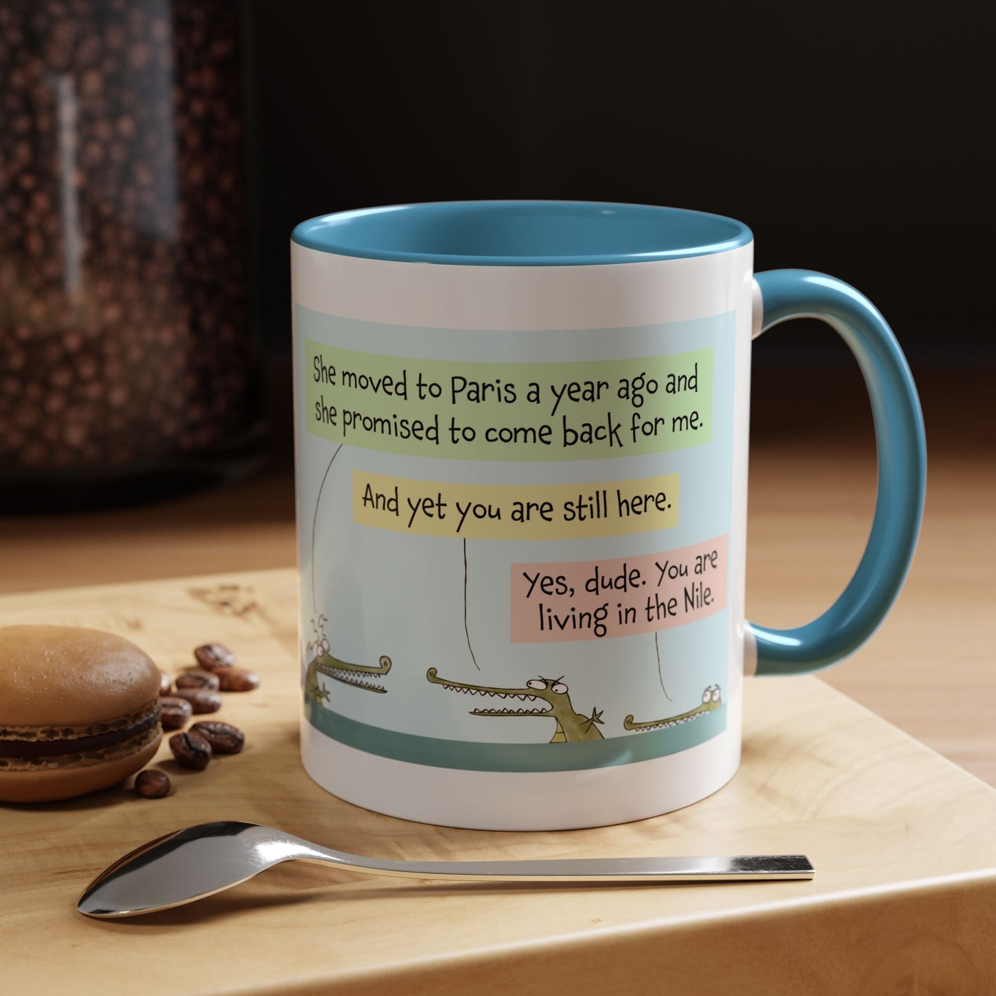 Pun With The Funny Crocodiles In Nile And The Living In Denial Breakup Accent Coffee Mug 11oz and print