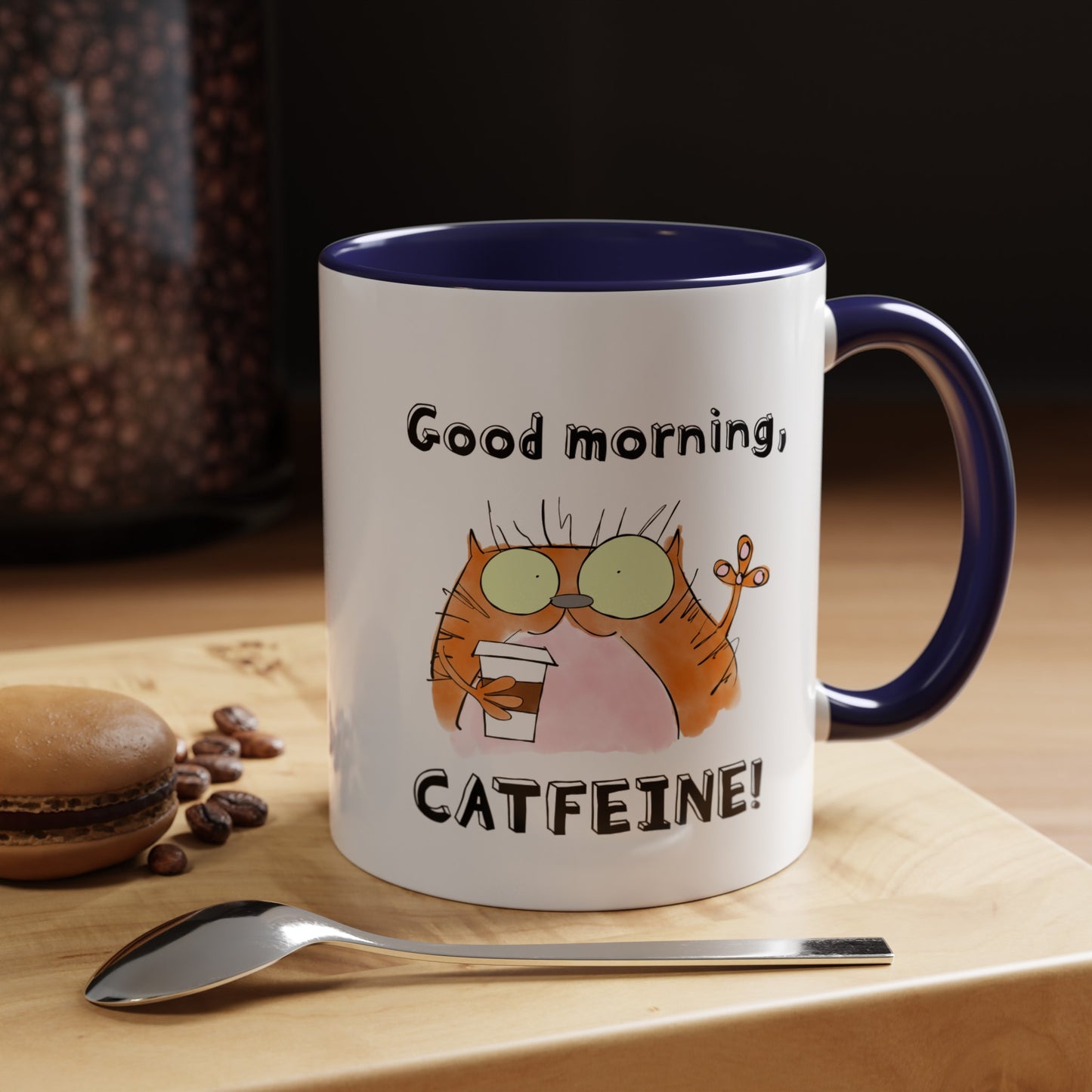 Lovers Caffeine Mug With A Funny Orange Cat Pun Drinking From Starbucks Coffee 11oz and 15oz Accented Mug