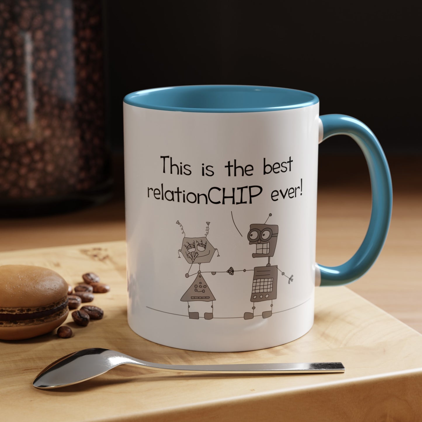 This Is The Best Relationship Ever With Funny Robots Falling In Love Pun Joke accented mug 11oz