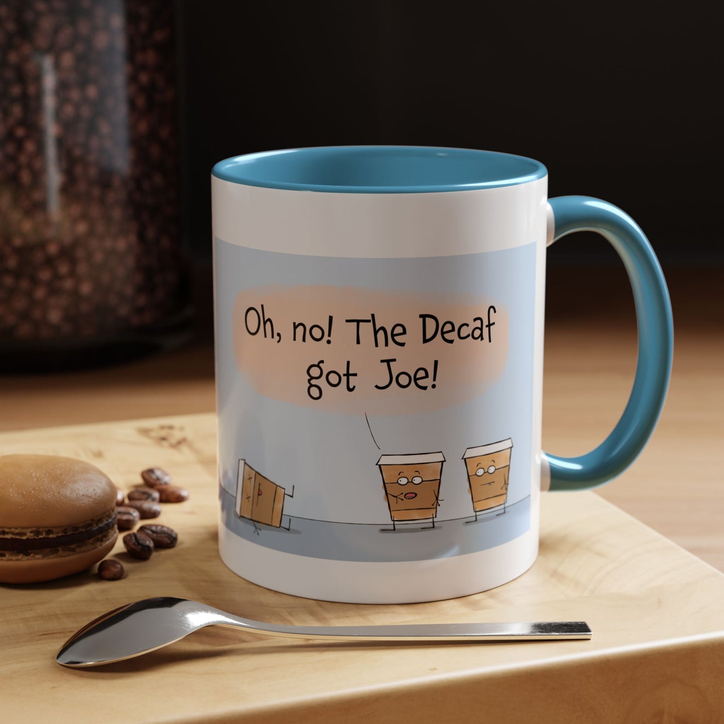 Pun With Funny Paper Coffee Cups And The Decaf Coffee Colorful Accent Mug 11oz