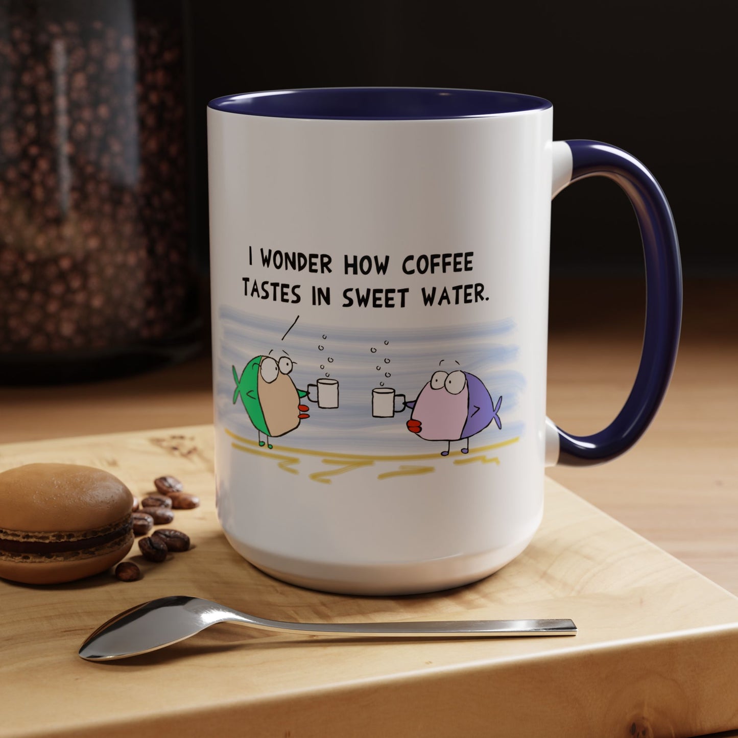 Funny Fish Drinking Coffee In The Ocean Talking About The Coffee Taste Coffee Mug (11, 15oz)