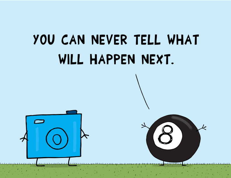 Funny Pun With Eight Ball Saying You Can Not Tell The Future To A Blue Digital Camera cartoon print