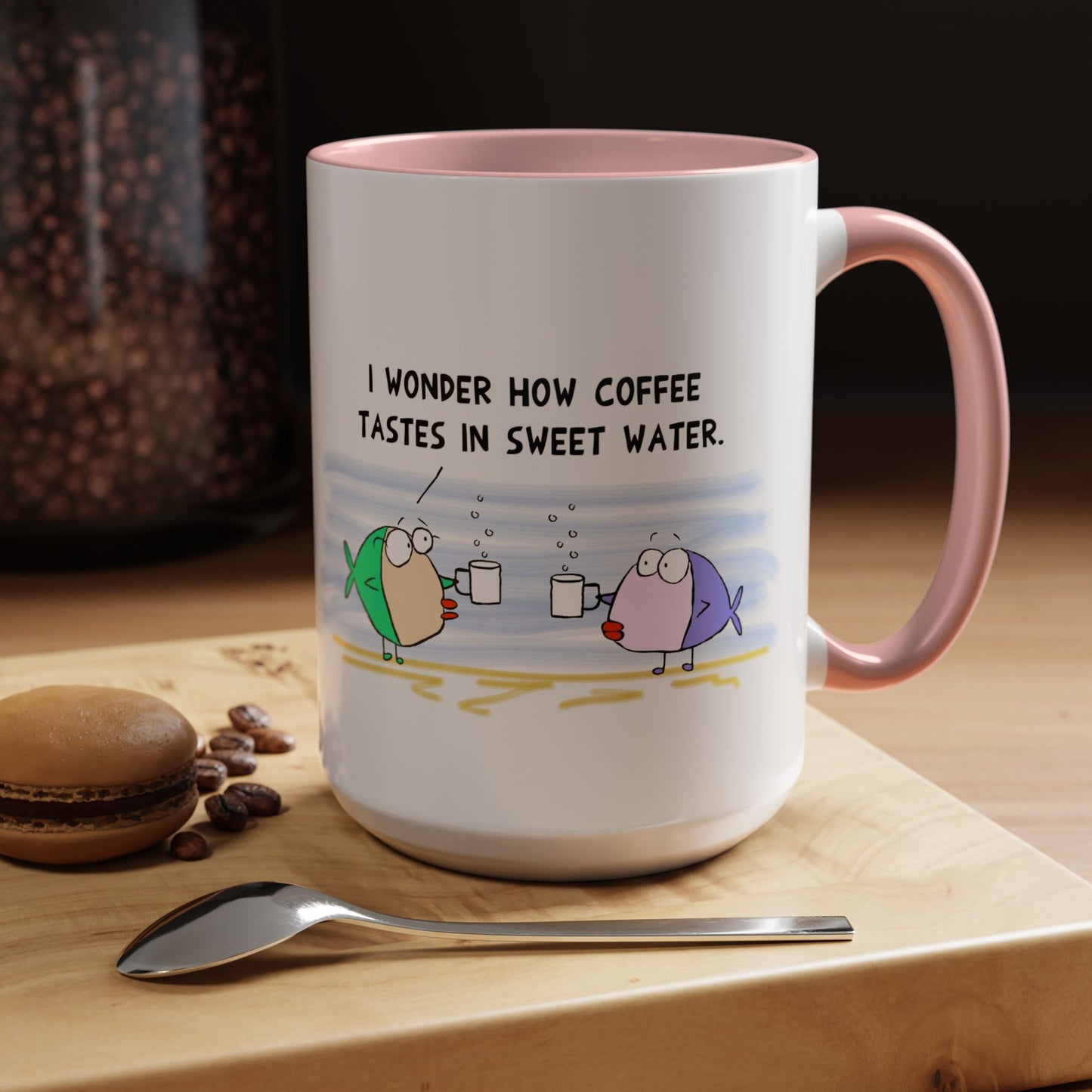 Funny Fish Drinking Coffee In The Ocean Talking About The Coffee Taste Coffee Mug (11, 15oz)