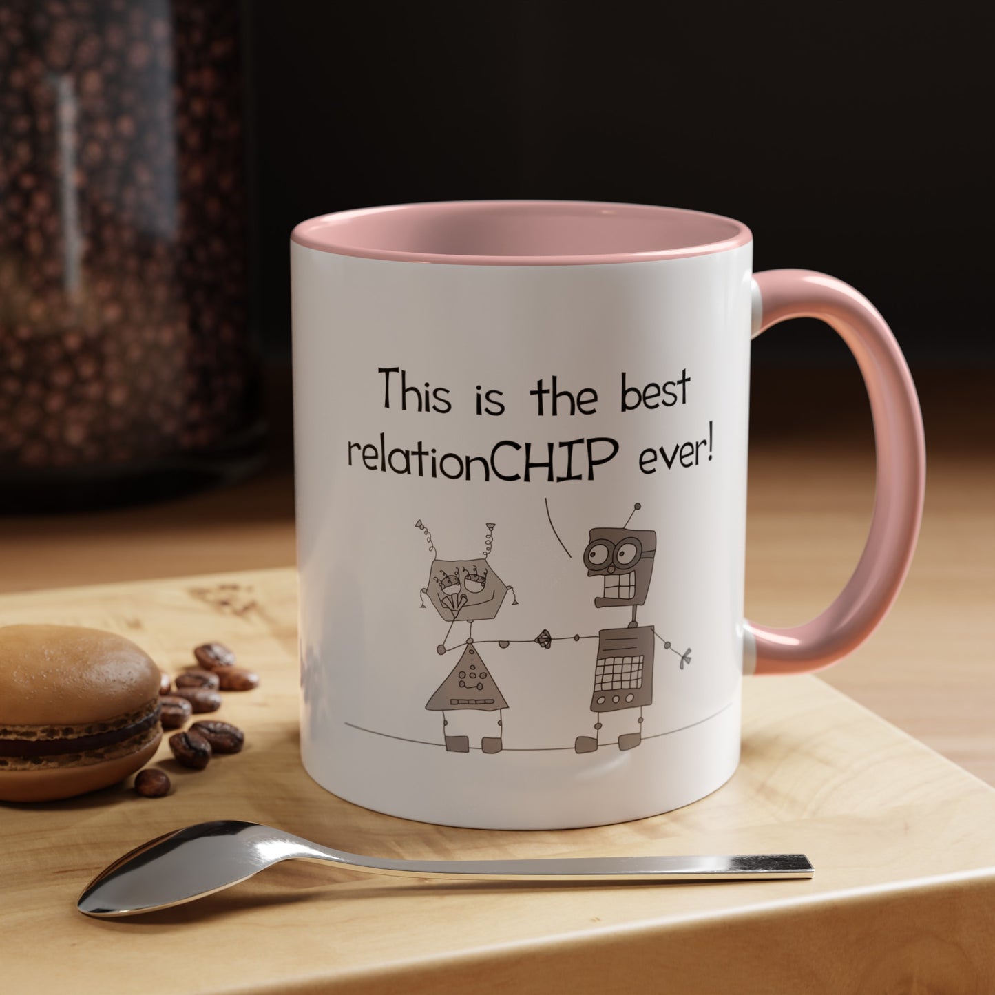 This Is The Best Relationship Ever With Funny Robots Falling In Love Pun Joke accented mug 11oz