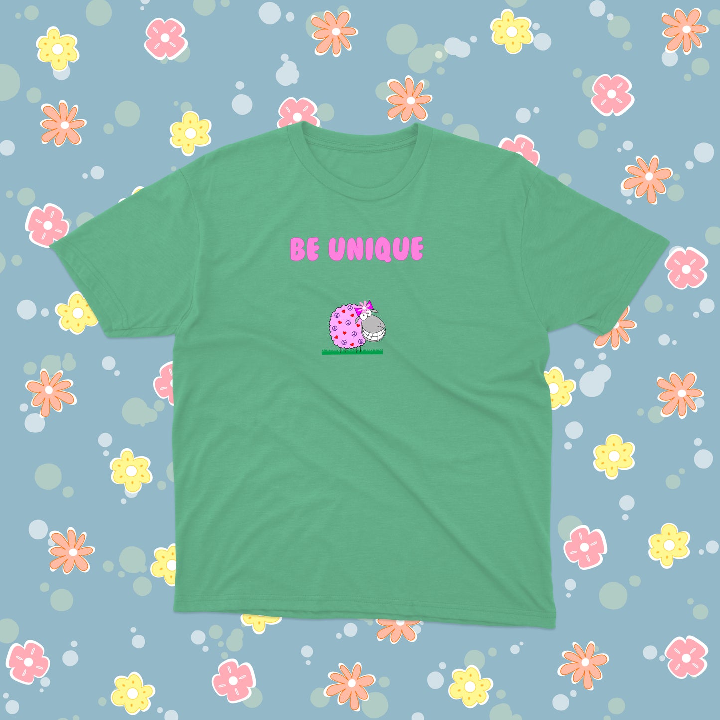 Cute Pink Sheep Be Unique Inspirational Message Regular Fit T-Shirt For Pre-teen Girls
