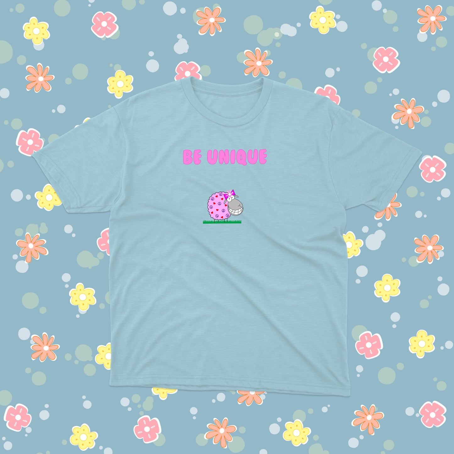 Cute Pink Sheep Be Unique Inspirational Message Regular Fit T-Shirt For Pre-teen Girls