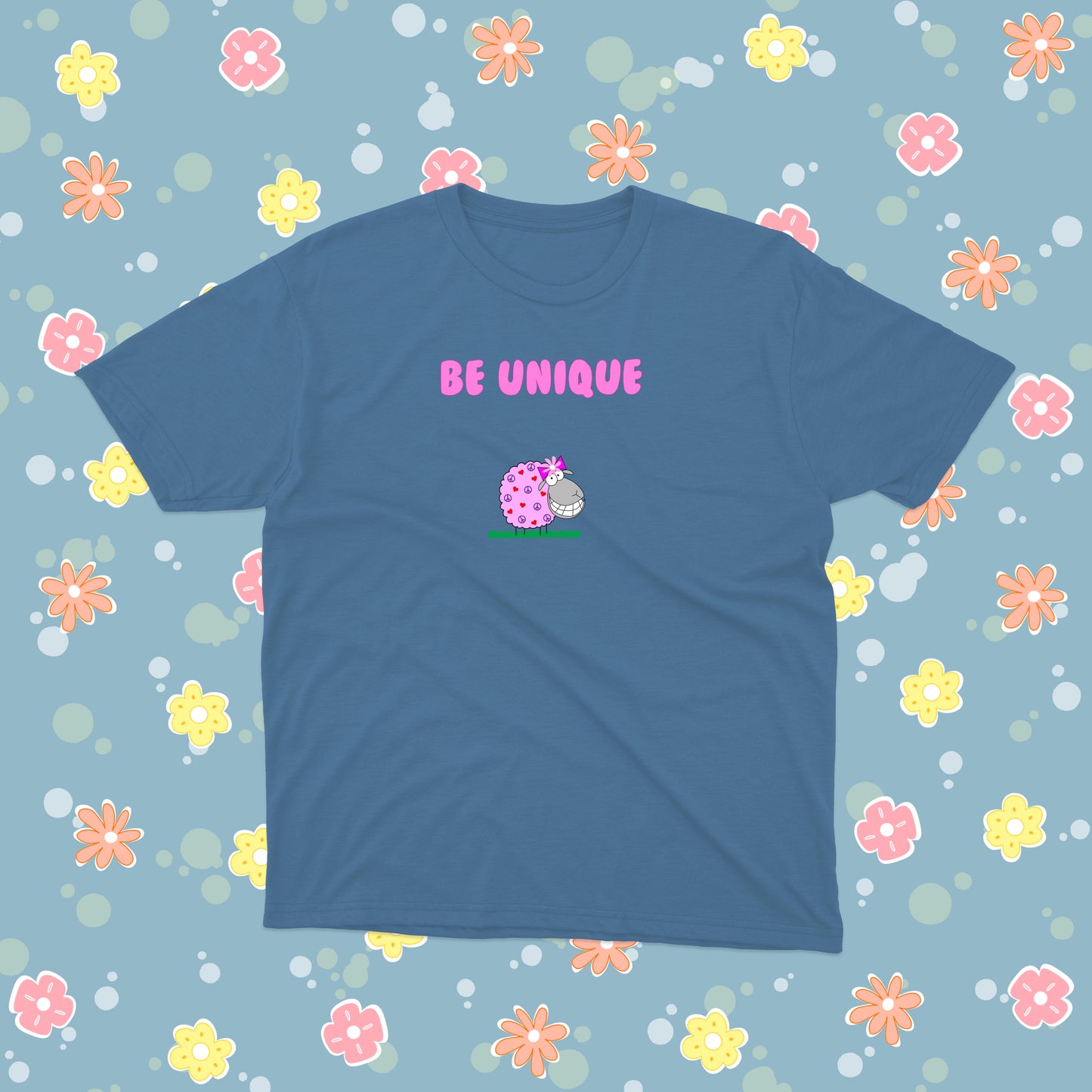 Cute Pink Sheep Be Unique Inspirational Message Regular Fit T-Shirt For Pre-teen Girls