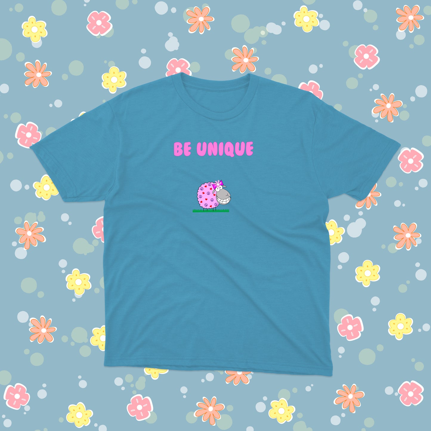 Cute Pink Sheep Be Unique Inspirational Message Regular Fit T-Shirt For Pre-teen Girls