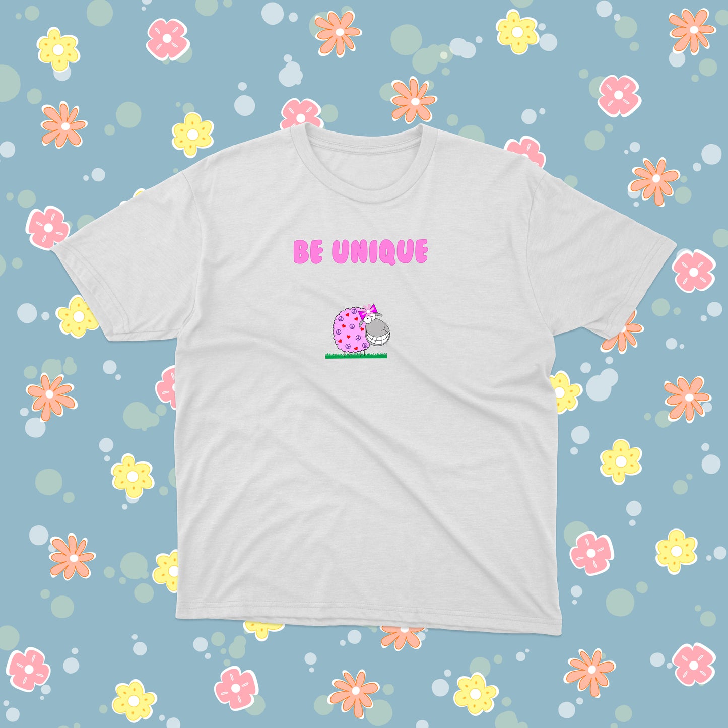 Cute Pink Sheep Be Unique Inspirational Message Regular Fit T-Shirt For Pre-teen Girls
