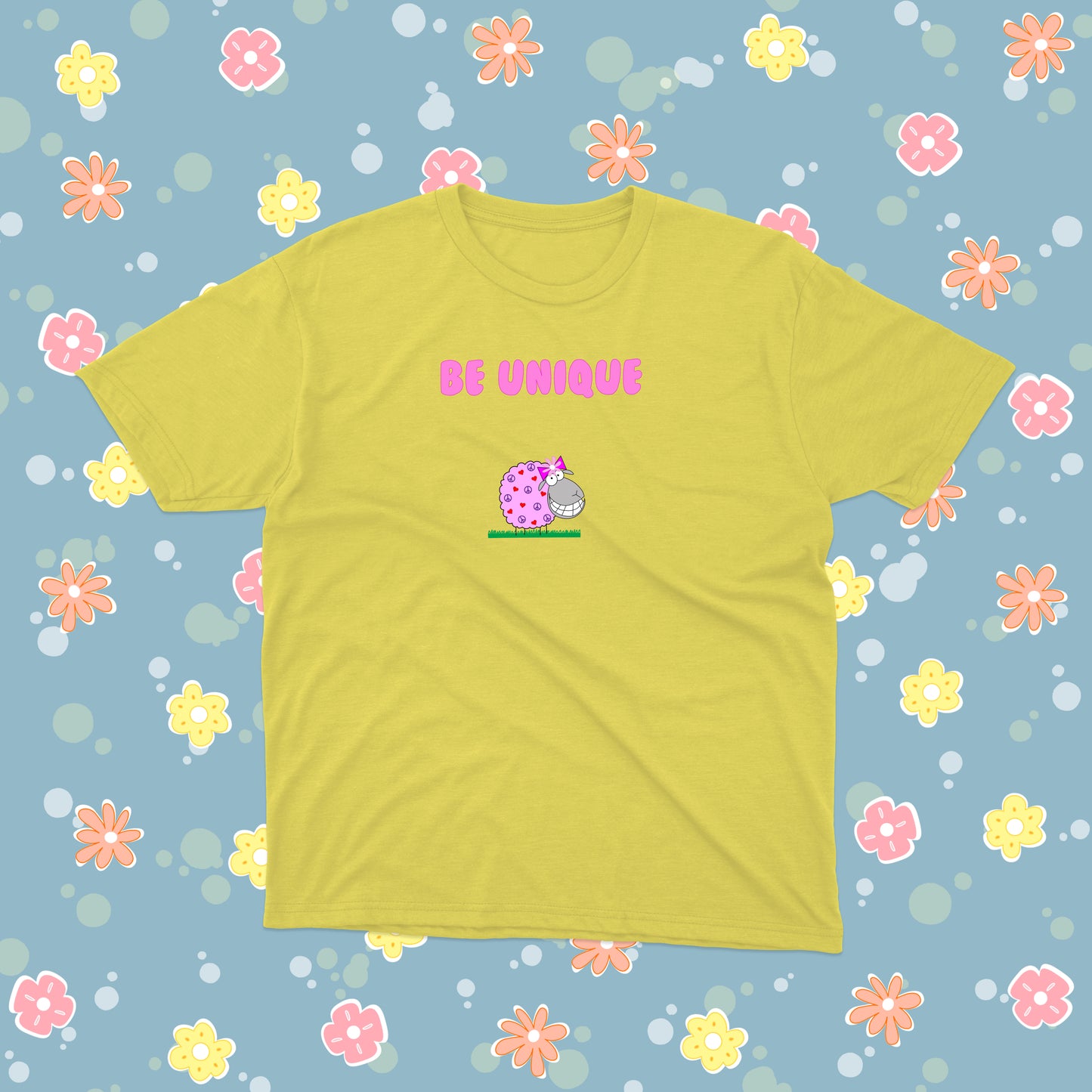 Cute Pink Sheep Be Unique Inspirational Message Regular Fit T-Shirt For Pre-teen Girls