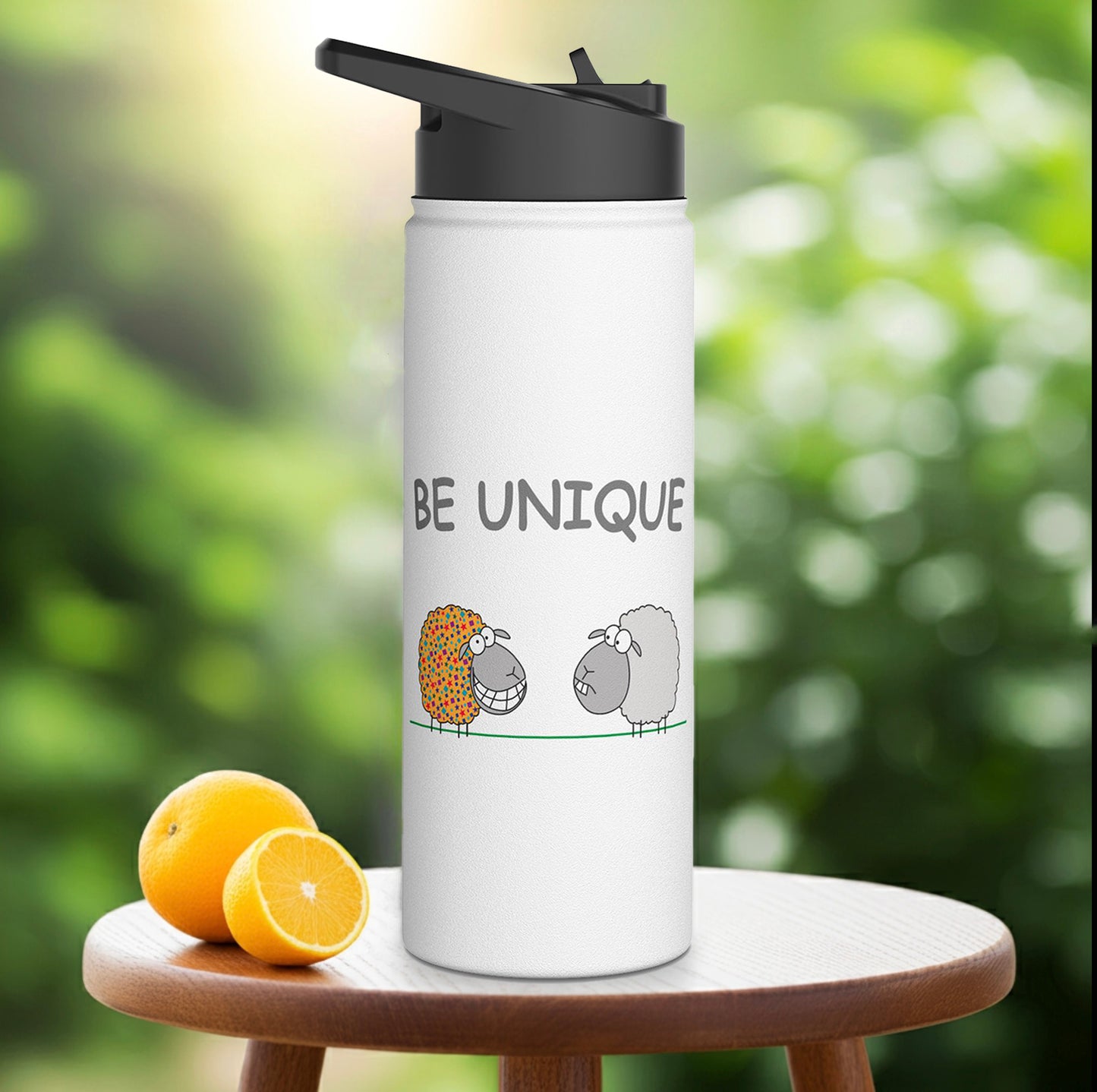 White Stainless Steel Bottle For Young Adventurers With Two Cute Sheep Be Unique 12oz