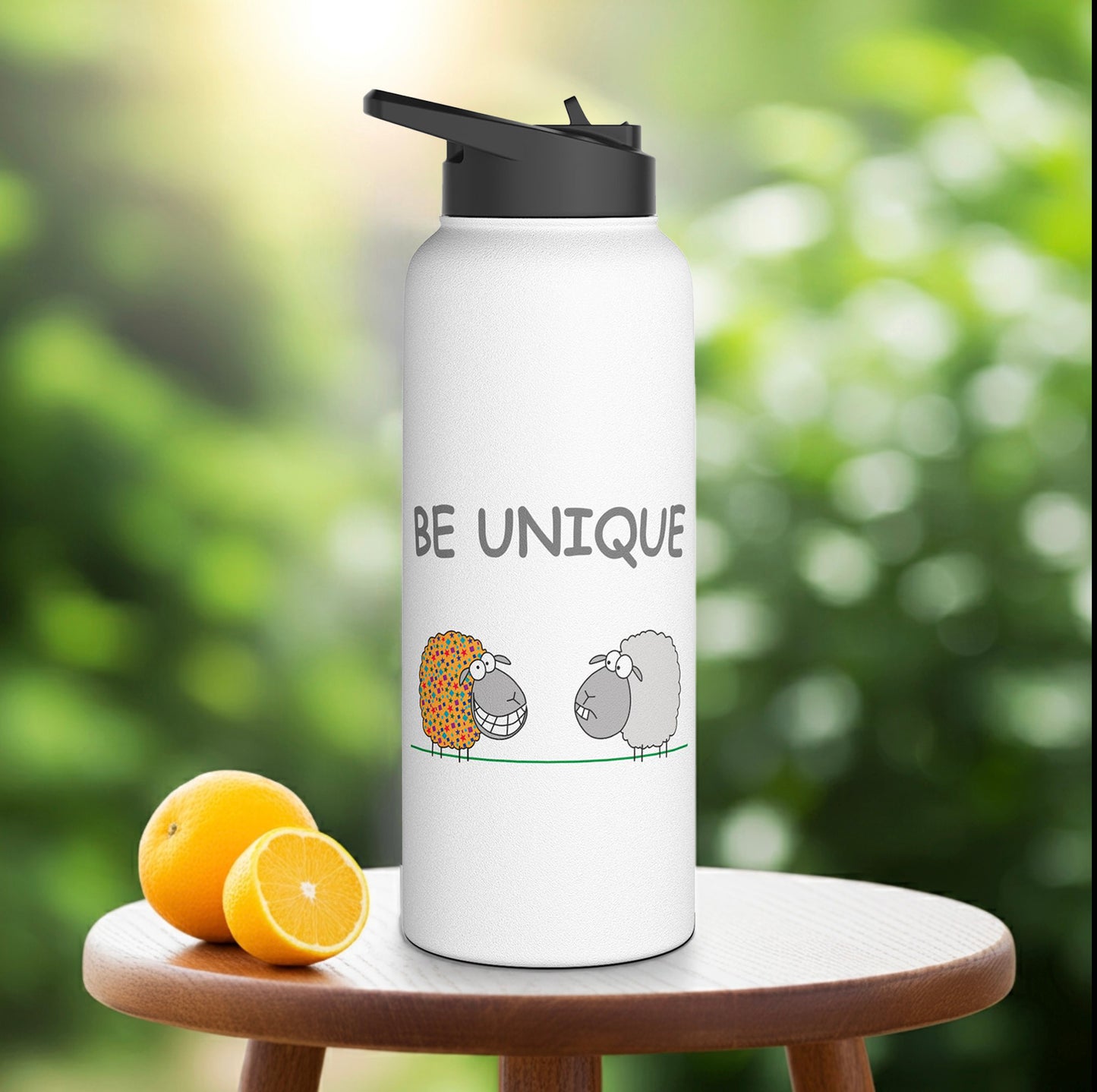 White Stainless Steel Bottle For Young Adventurers With Two Cute Sheep Be Unique 12oz