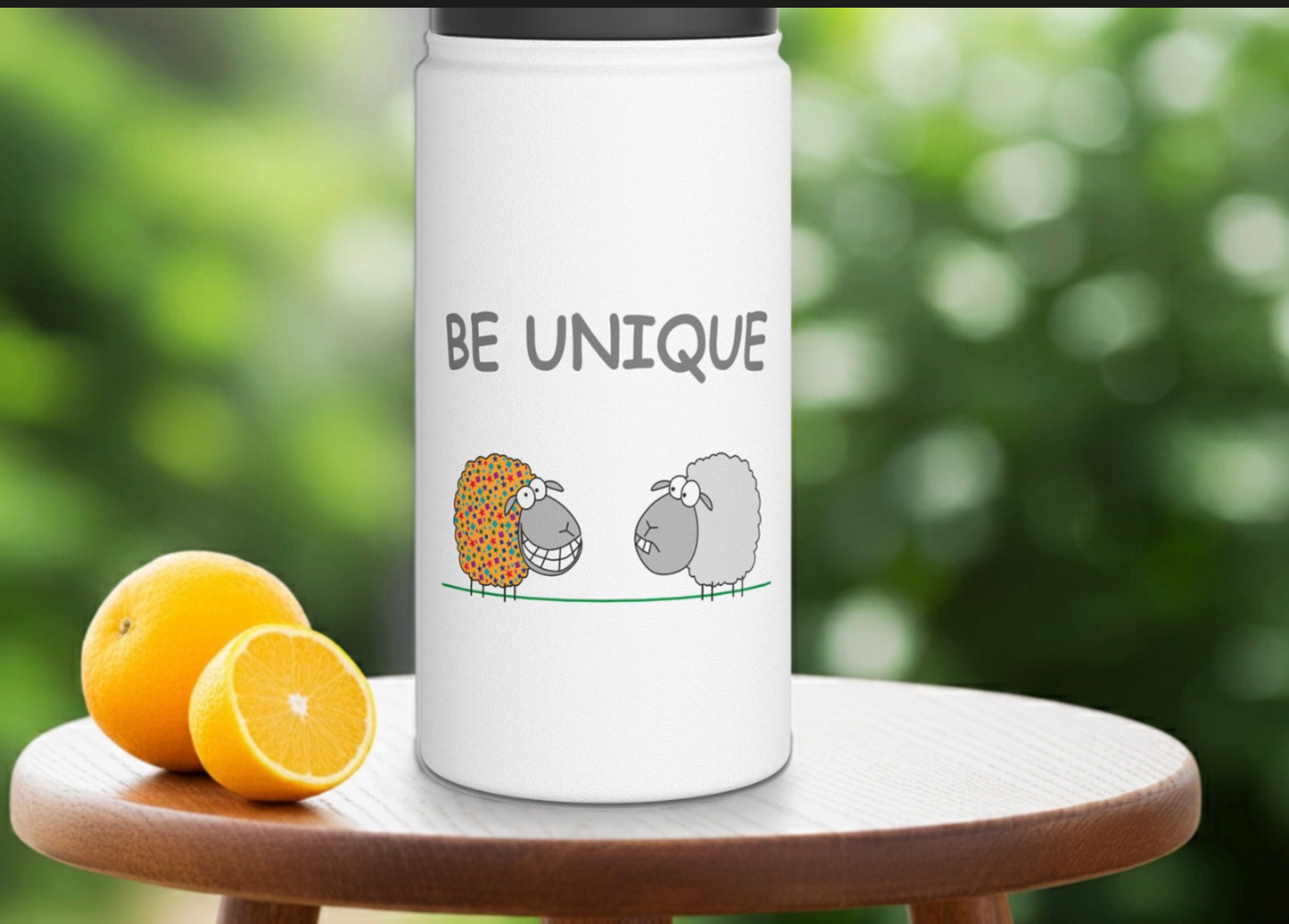 White Stainless Steel Bottle For Young Adventurers With Two Cute Sheep Be Unique 12oz