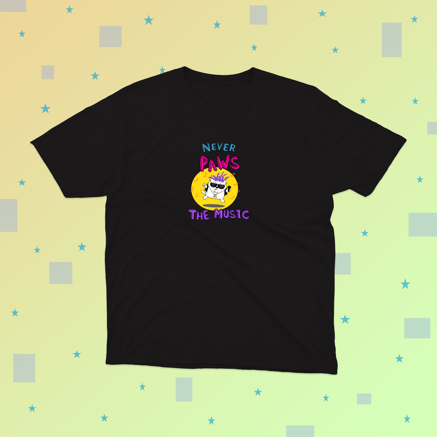 Funny Cat Rock Star Is Singing Never Pause The Music classic t-shirt for pre-teens and teenagers