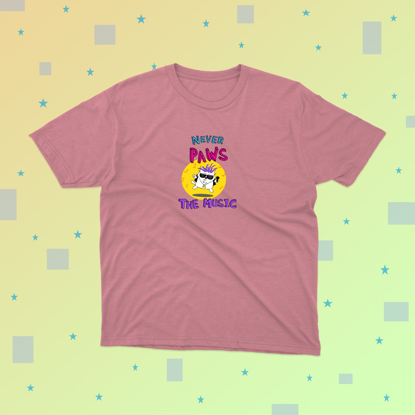 Funny Cat Rock Star Is Singing Never Pause The Music classic t-shirt for pre-teens and teenagers