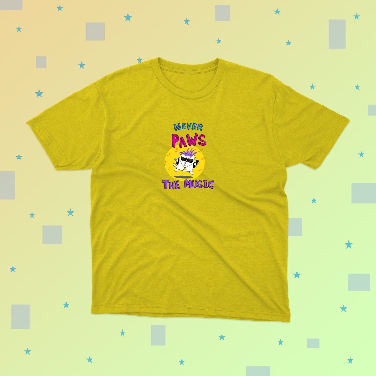 Funny Cat Rock Star Is Singing Never Pause The Music classic t-shirt for pre-teens and teenagers