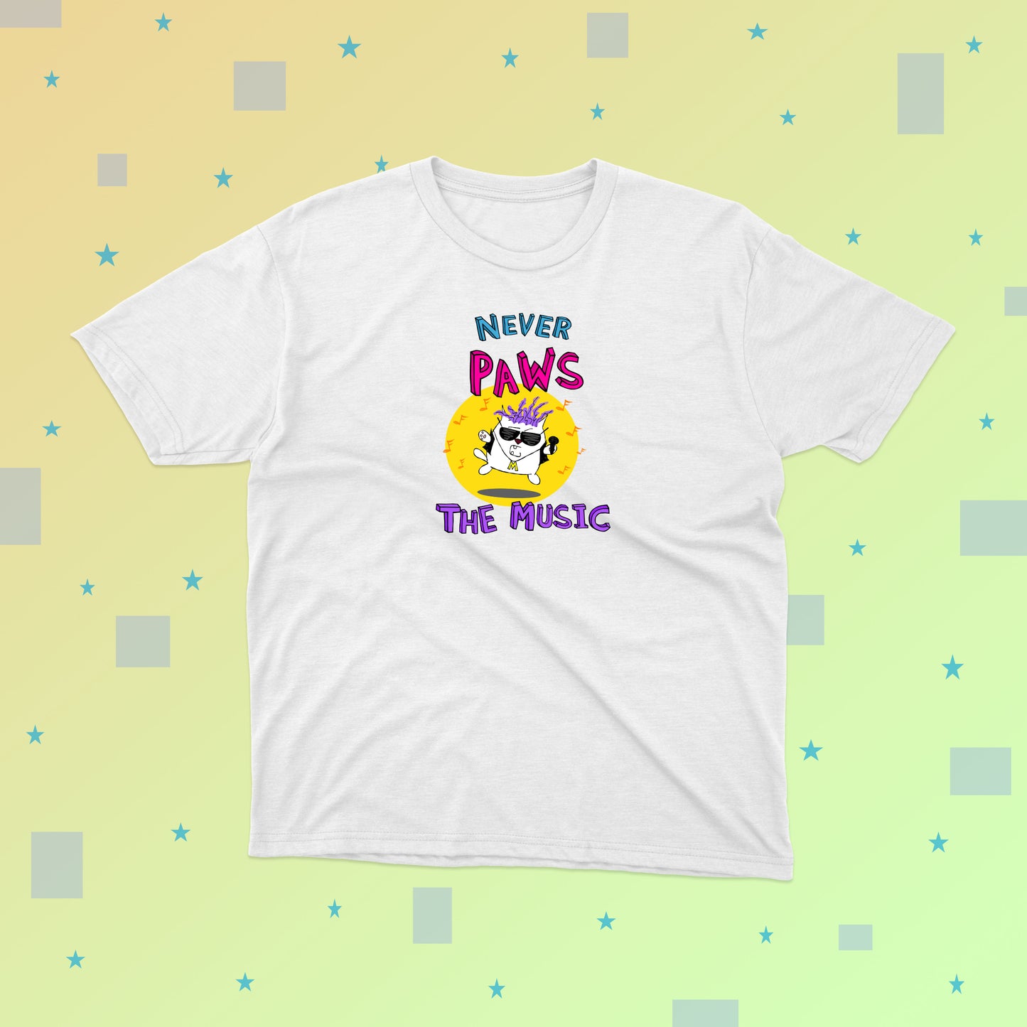 Funny Cat Rock Star Is Singing Never Pause The Music classic t-shirt for pre-teens and teenagers