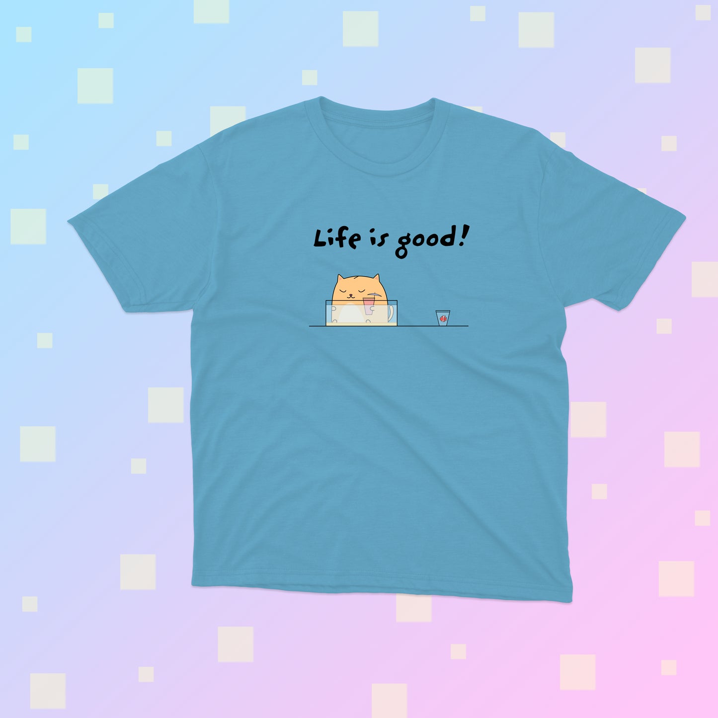 Life Is Good Funny Orange Cat Sitting In A Fish Tank Sipping A Cocktail Youth Tee
