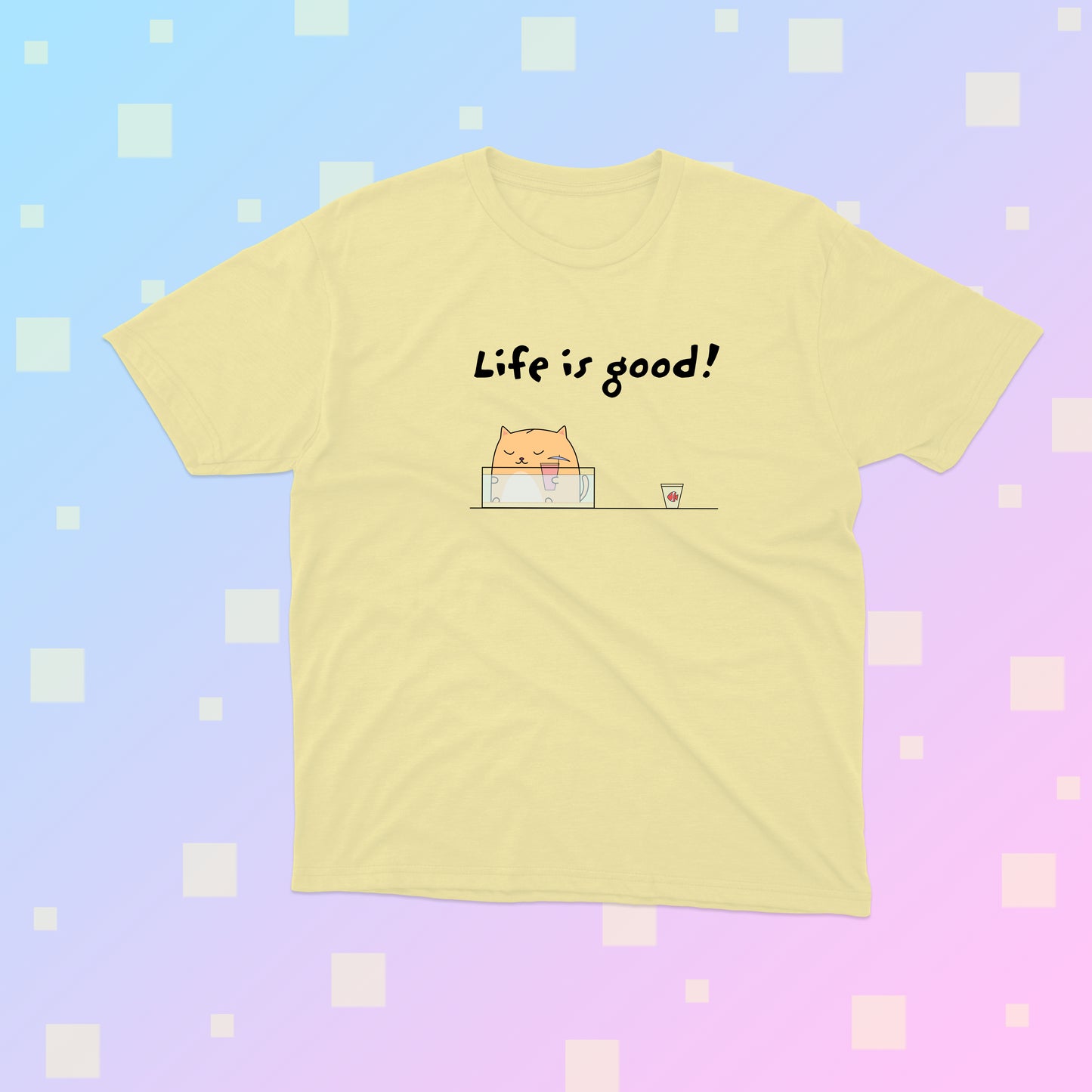Life Is Good Funny Orange Cat Sitting In A Fish Tank Sipping A Cocktail Youth Tee