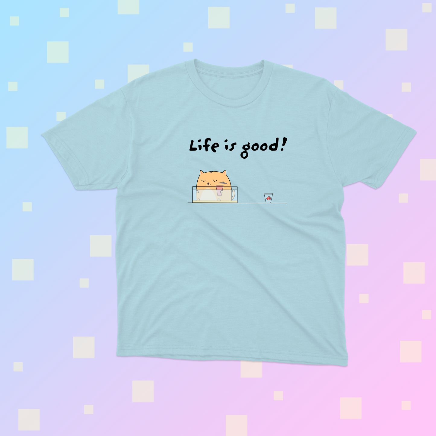 Life Is Good Funny Orange Cat Sitting In A Fish Tank Sipping A Cocktail Youth Tee