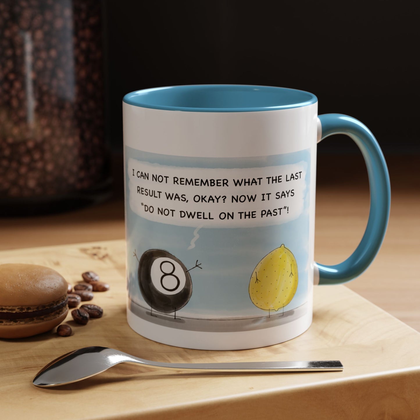 A Funny Pun With Eight Ball Telling And A Silly Lemon cartoon Accent Coffee Mug 11oz