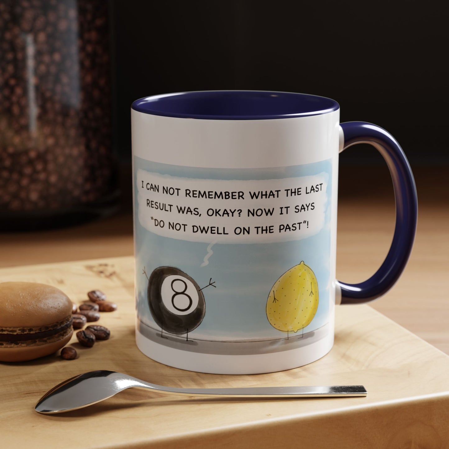 A Funny Pun With Eight Ball Telling And A Silly Lemon cartoon Accent Coffee Mug 11oz