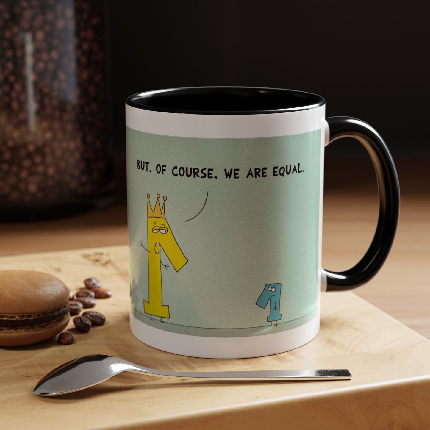 Pun Joke With Economics 101 In Wealth Distribution and Taxes cartoon Accent Coffee Mug 11oz