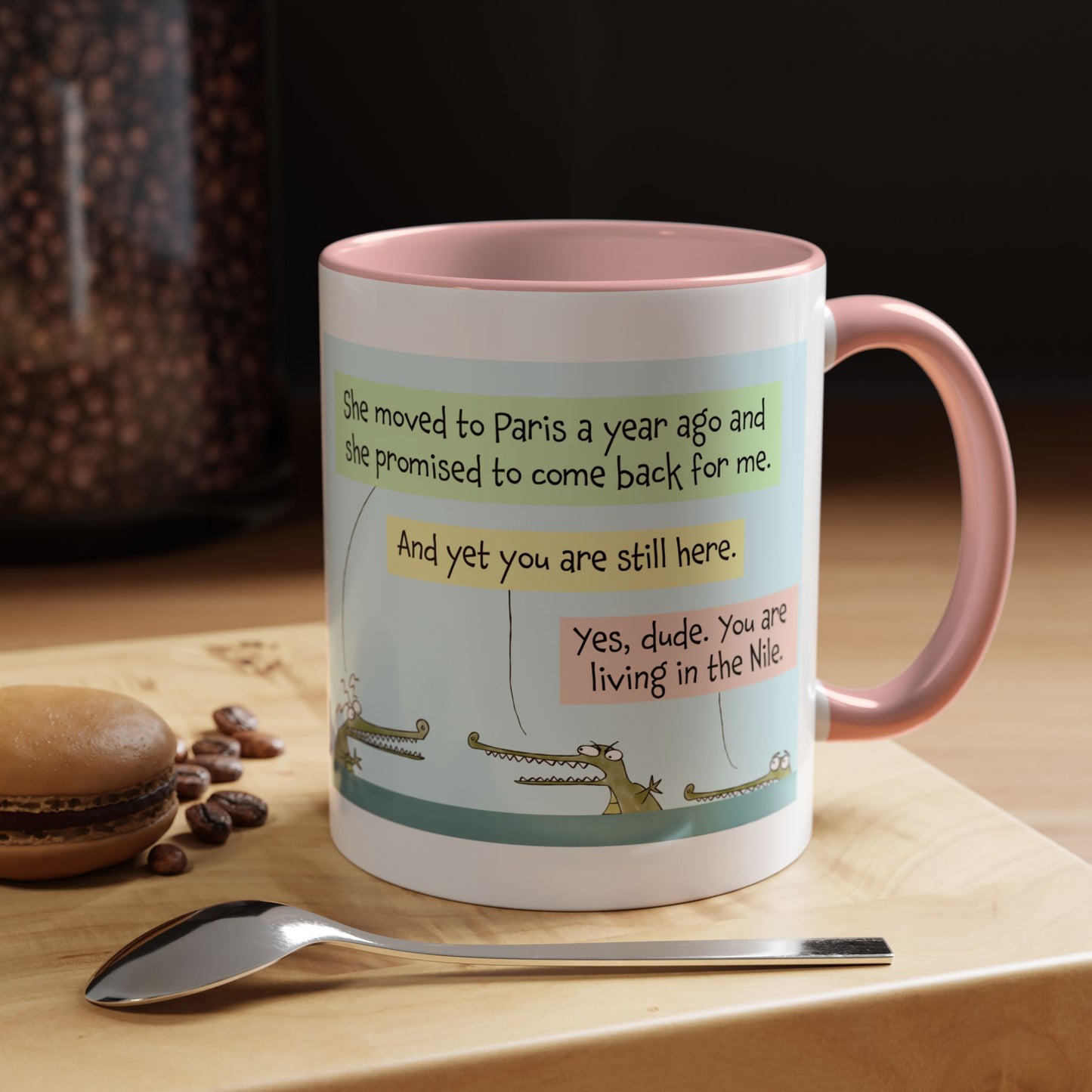 Pun With Funny Crocodiles In Nile And The Living In Denial Accent Coffee Mug 11oz