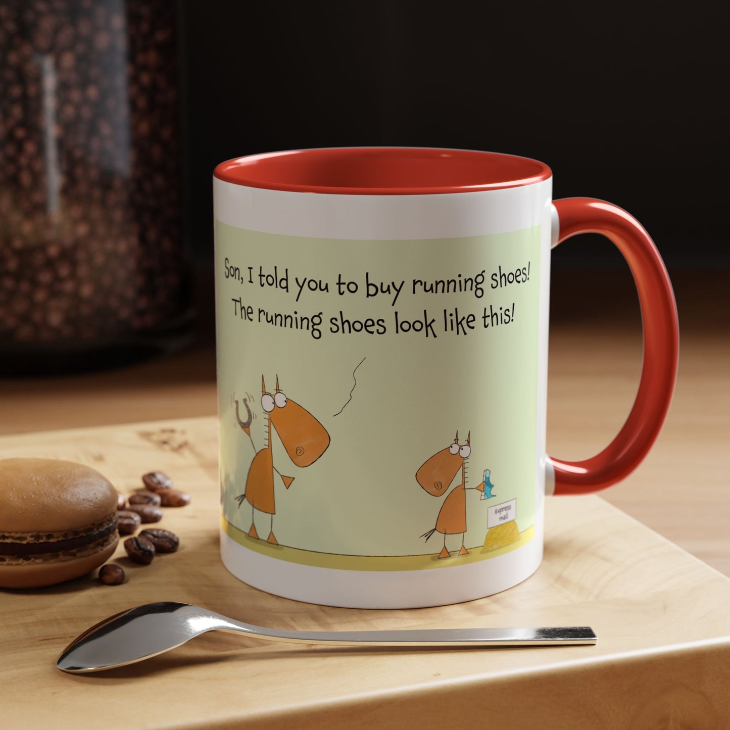 Pun With Dad And Son Horses Running Shoes And A Horseshoe Accent Coffee Mug 11oz
