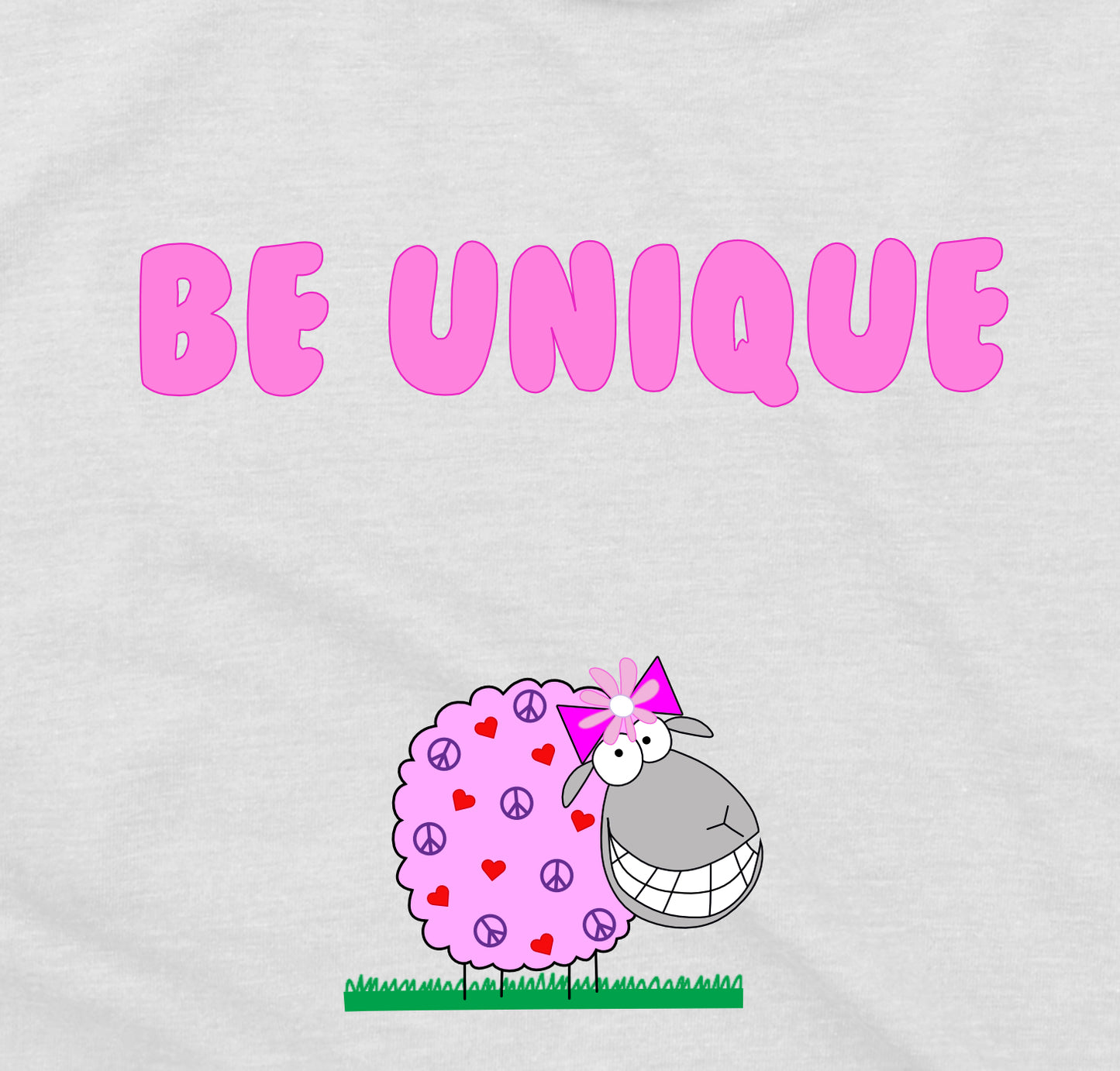 Cute Pink Sheep Be Unique Inspirational Message Regular Fit T-Shirt For Pre-teen Girls