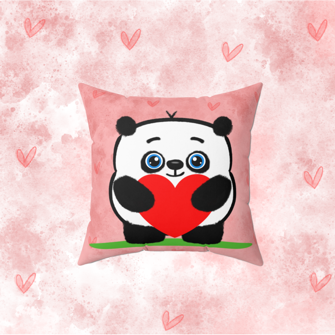 Cute Panda Holding Red Heart Valentine's Day Present For A Girlfriend Spun Polyester Square Pillow
