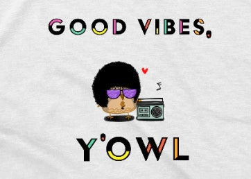 Good Vibes 70s and 80's Afro Style Owl With A Boombox Hip-Hop R&B Reggae Music Dad Cotton T-Shirt