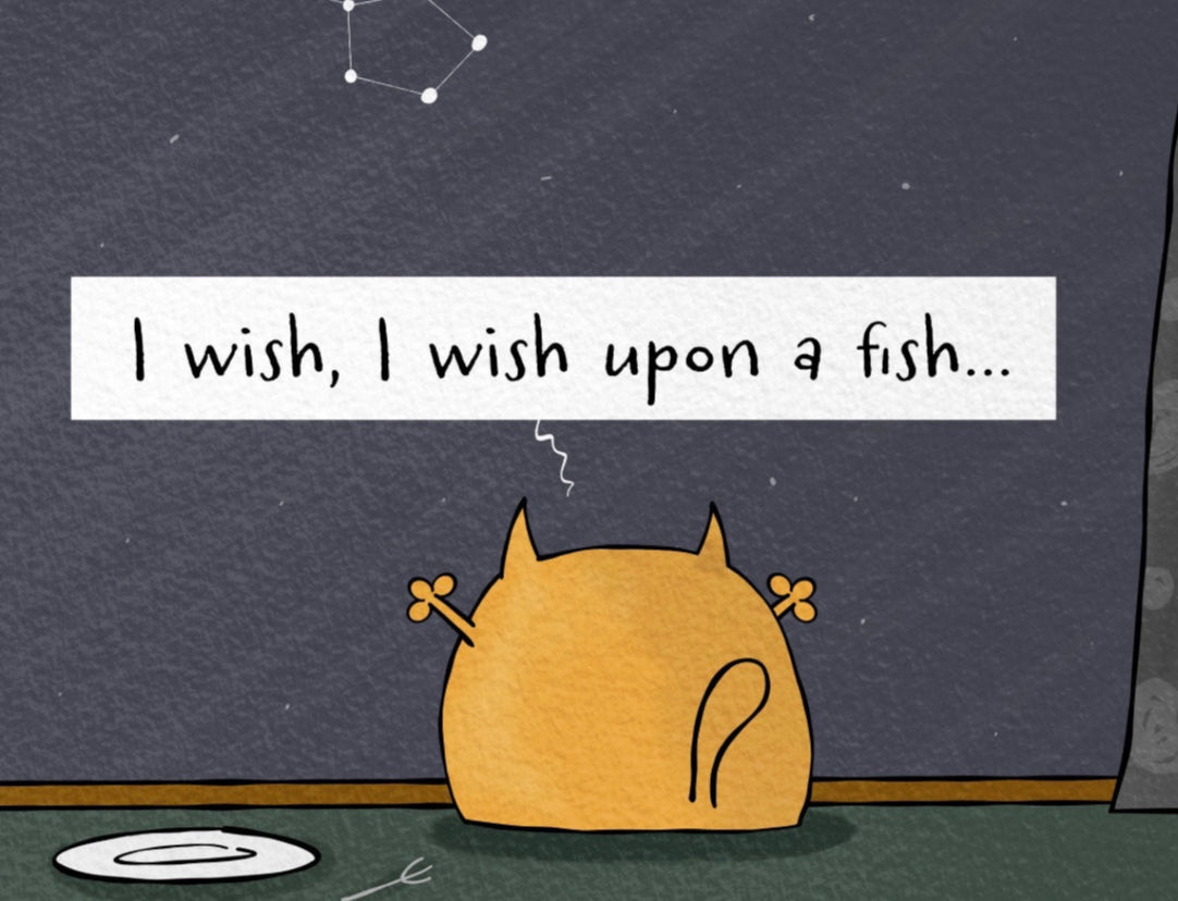 A Wish Upon A Star With Orange Cat Gazing At The Pesces Zodiac Sign In The Starry Sky joke high quality fine print