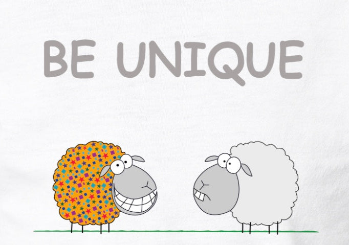 Be Unique Illustration with Colorful Cute Sheep and Inspirational Message Cotton Shirt for Positive Children