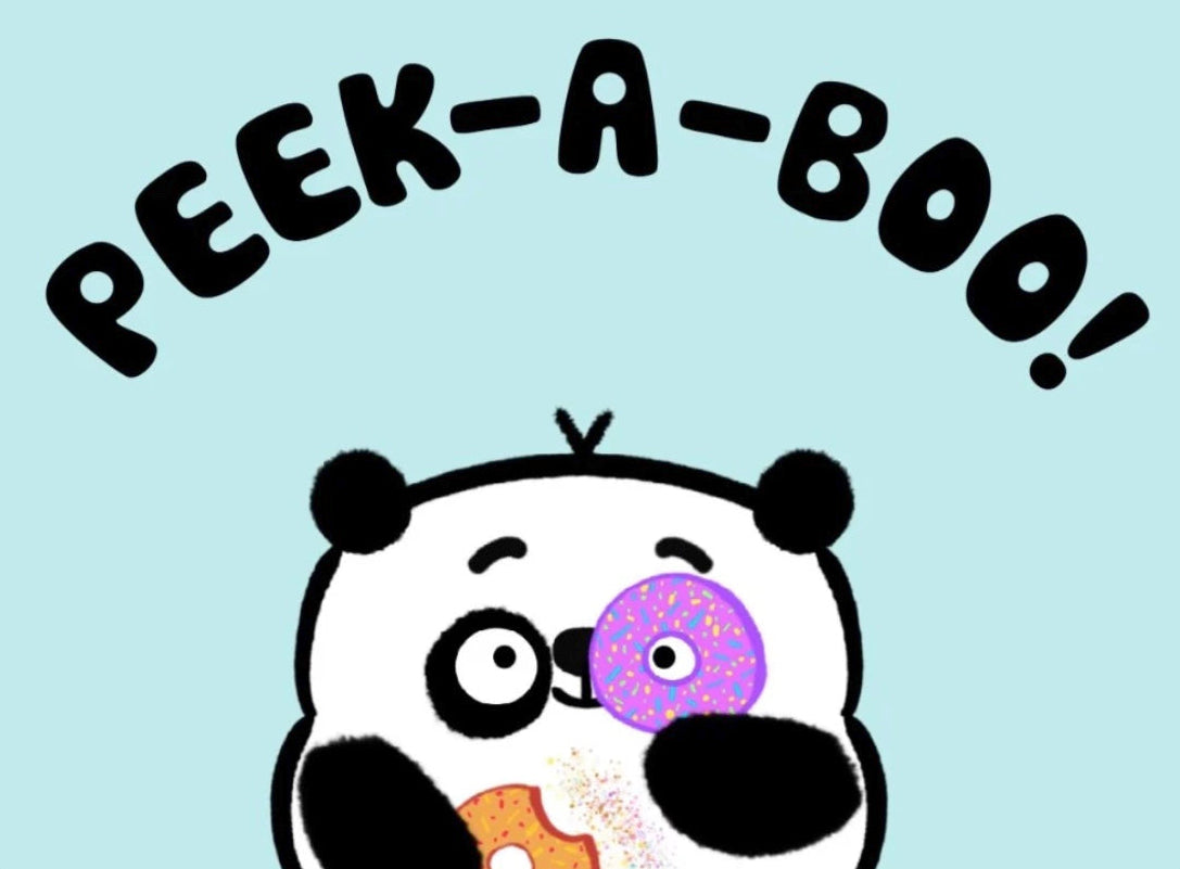 The Cutest Panda Holding Colorful Doughnuts Playing A Peek-A-Boo Game fine art print