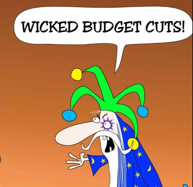 Cartoon With Two Funny Wizards Wearing Jester Hat And Management Joke fine art print