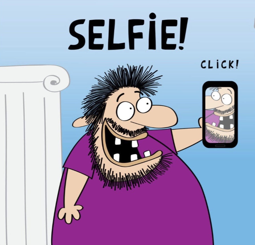 The Evolution Of Man From Caveman Making Fire To A Tourist Making Selfies With iPhone funny cartoon print