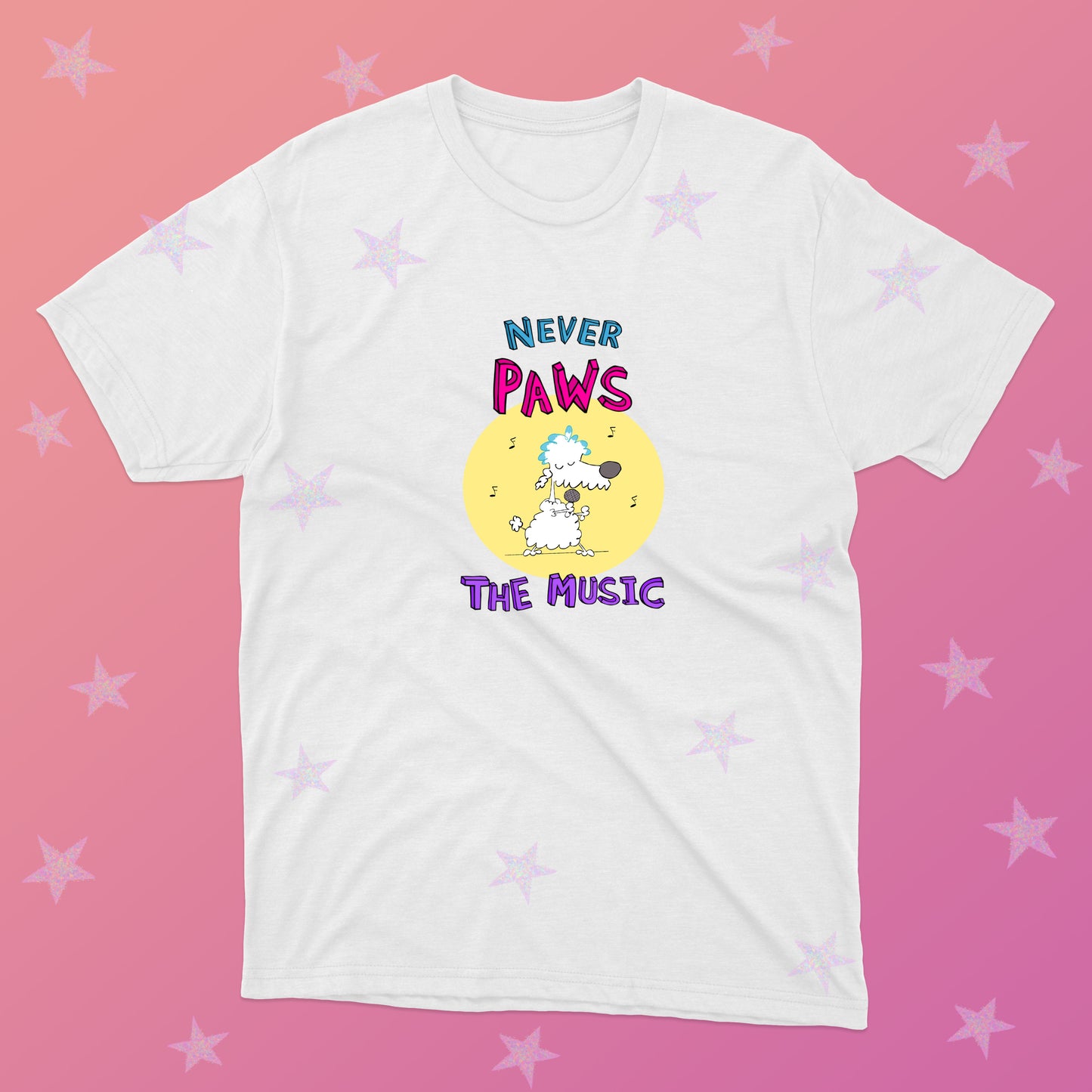 White Poodle Playing Rock Music On Stage With Red Converse Sneakers Tee For Pre-Teen And Teen Girls