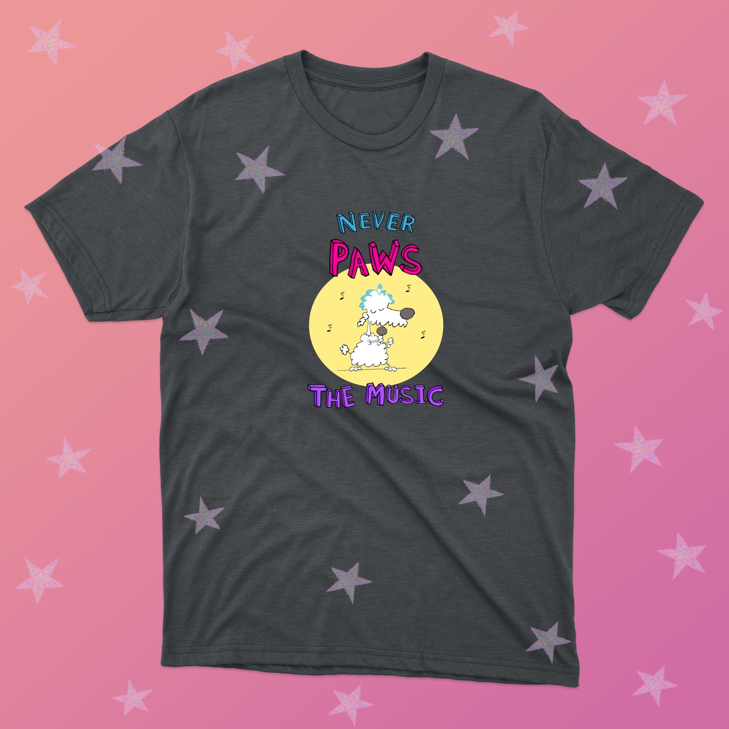 White Poodle Playing Rock Music On Stage With Red Converse Sneakers Tee For Pre-Teen And Teen Girls