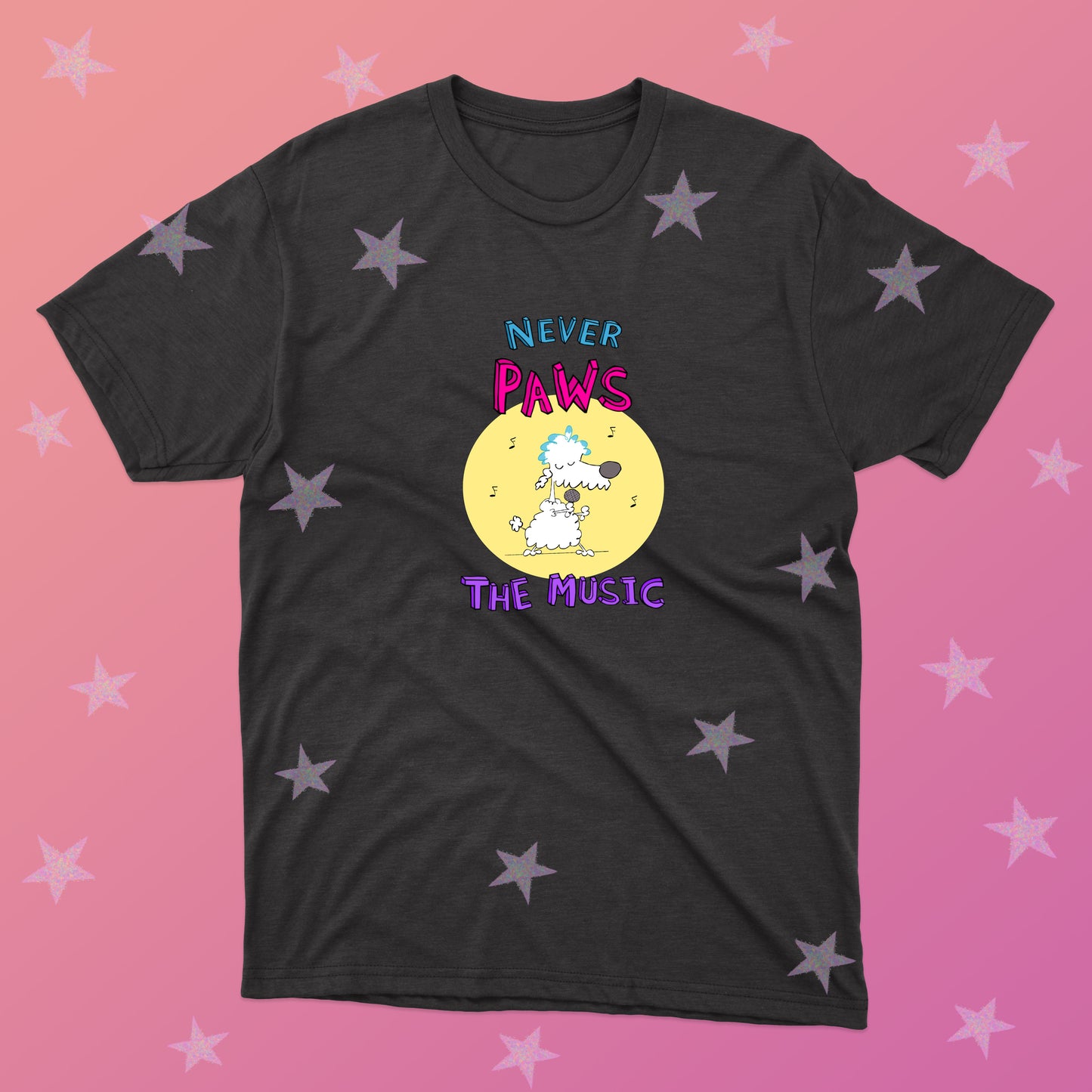 White Poodle Playing Rock Music On Stage With Red Converse Sneakers Tee For Pre-Teen And Teen Girls