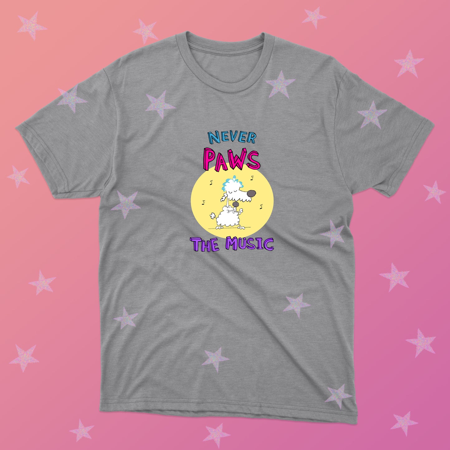 White Poodle Playing Rock Music On Stage With Red Converse Sneakers Tee For Pre-Teen And Teen Girls