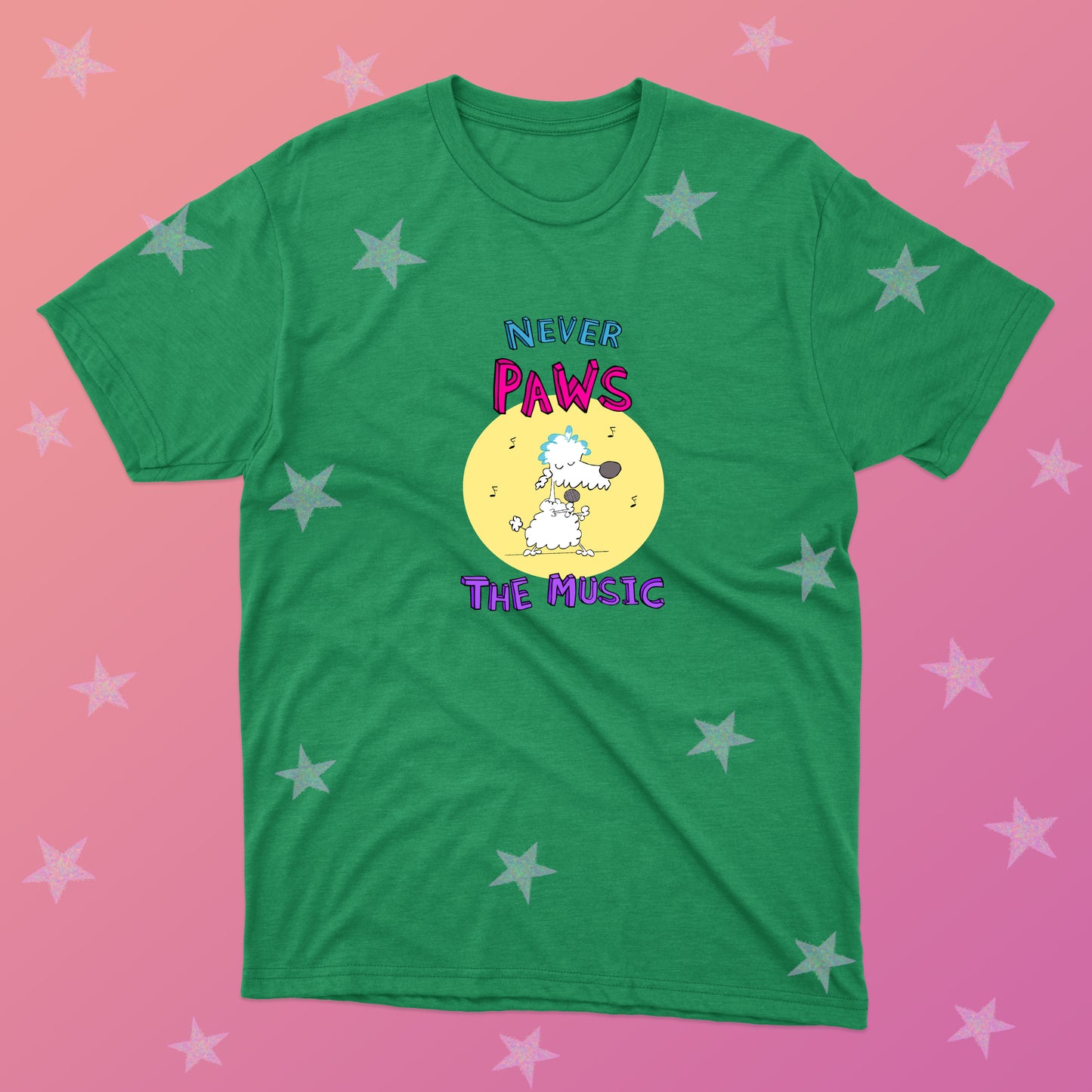 White Poodle Playing Rock Music On Stage With Red Converse Sneakers Tee For Pre-Teen And Teen Girls
