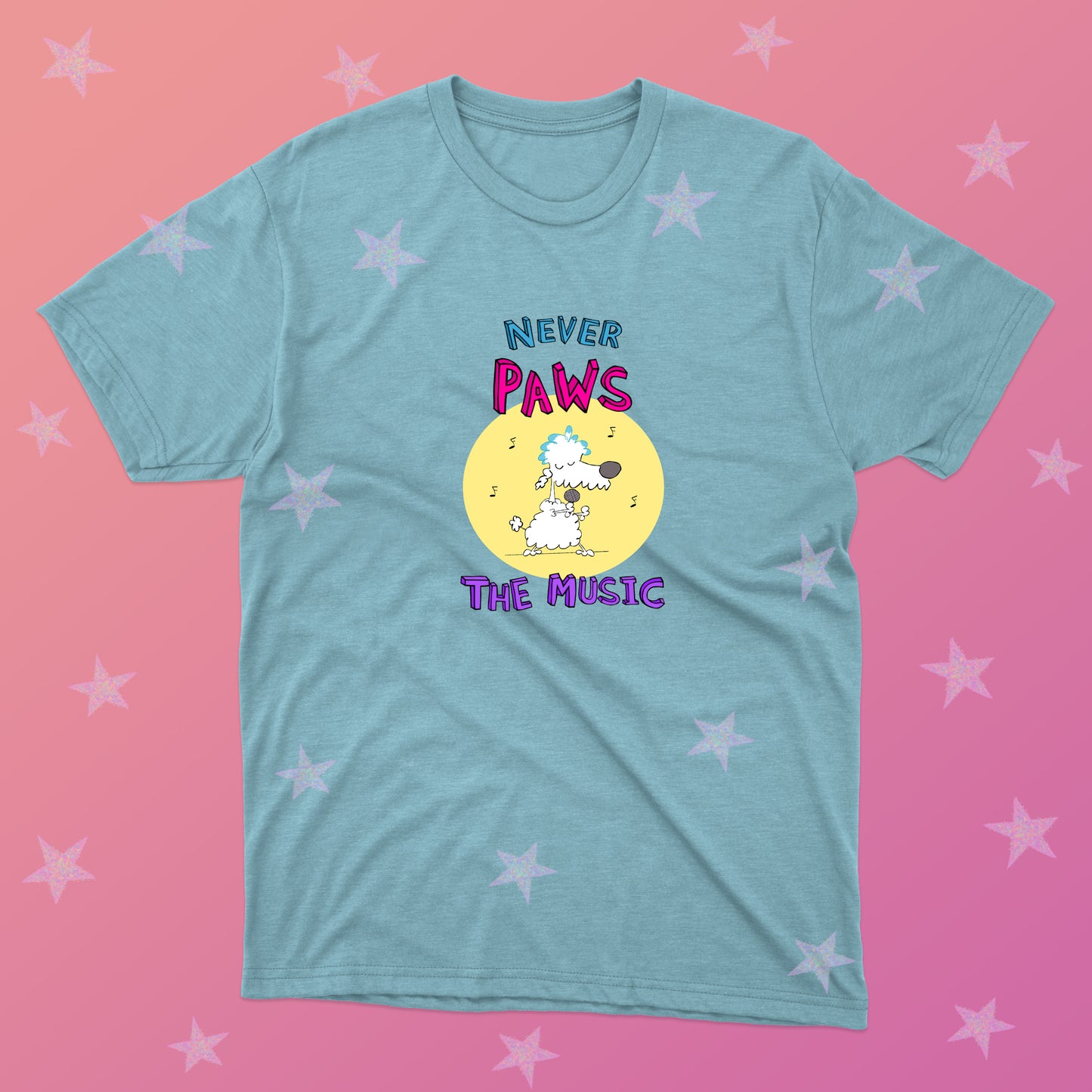 White Poodle Playing Rock Music On Stage With Red Converse Sneakers Tee For Pre-Teen And Teen Girls