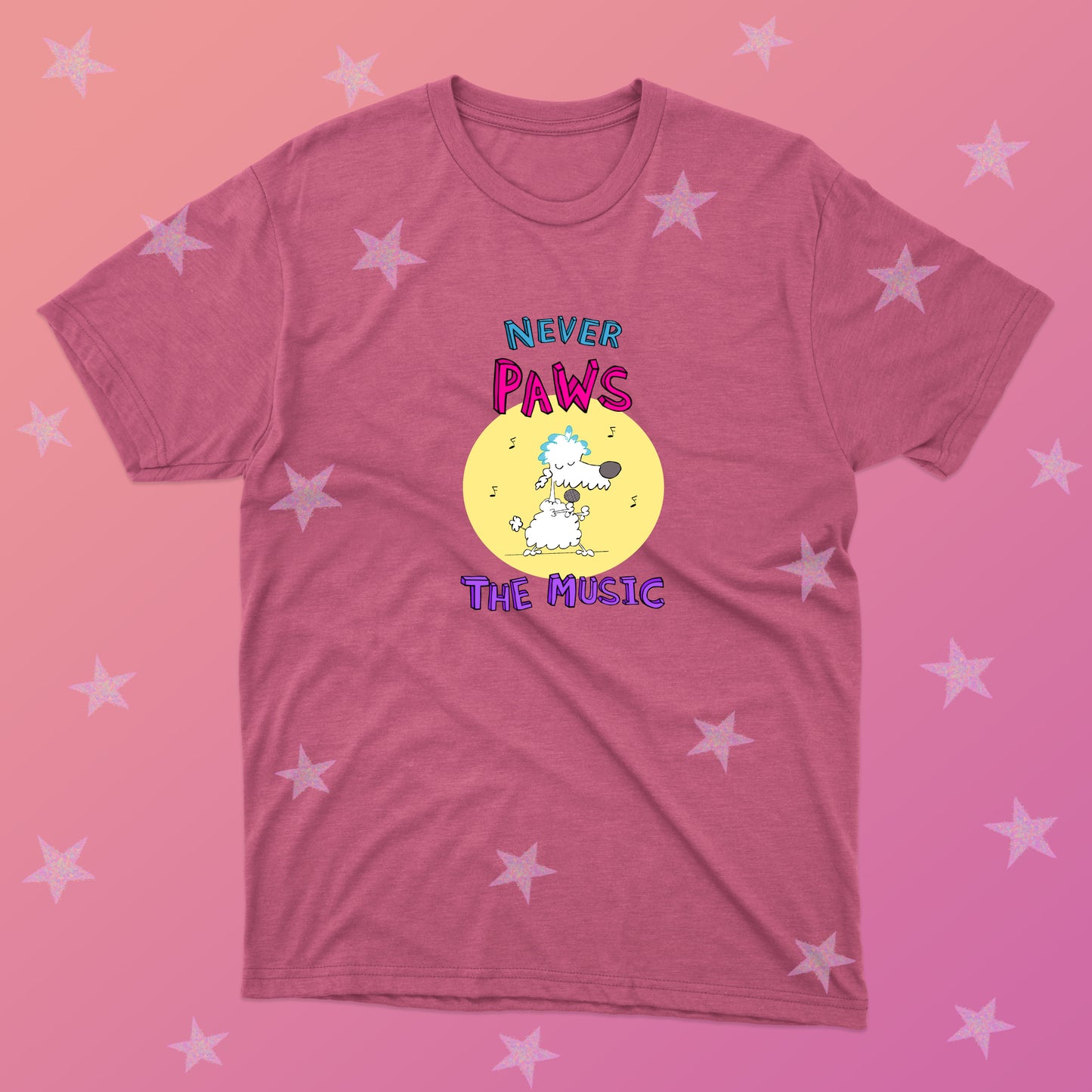 White Poodle Playing Rock Music On Stage With Red Converse Sneakers Tee For Pre-Teen And Teen Girls