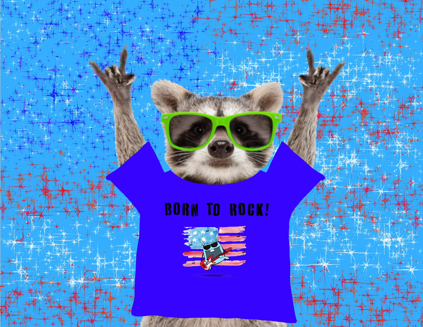 USA Flag And Funny Bunny Playing Born To Rock On Guitar With Men's T-shirt