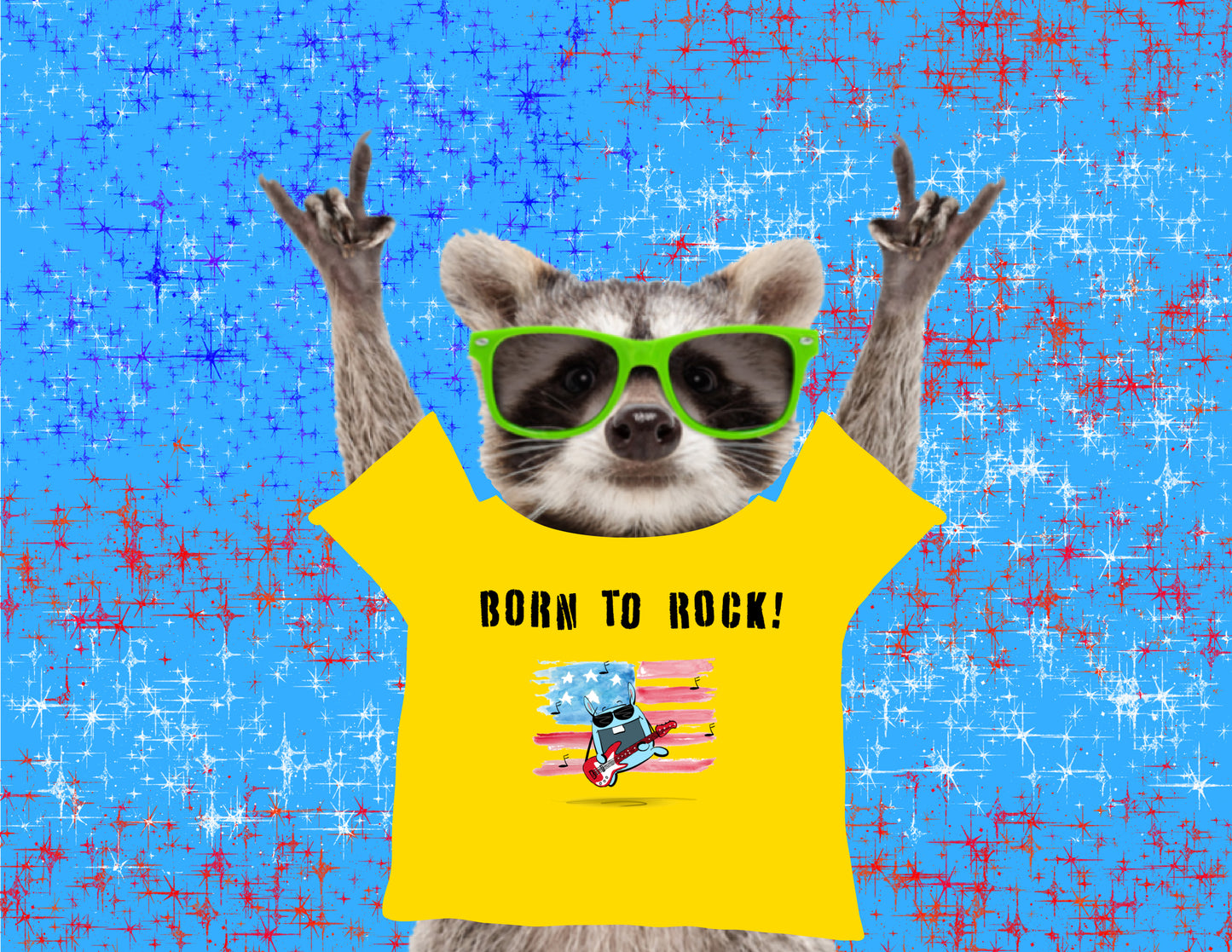 USA Flag And Funny Bunny Playing Born To Rock On Guitar With Men's T-shirt