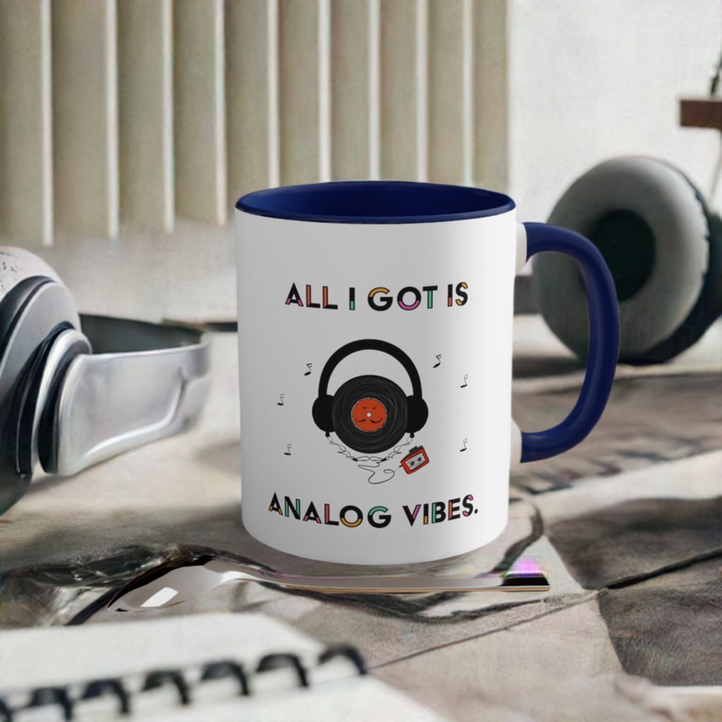 Good Vibes Coffee Mug For Audiophile With A Vinyl And Walkman Cassette Player Cartoon